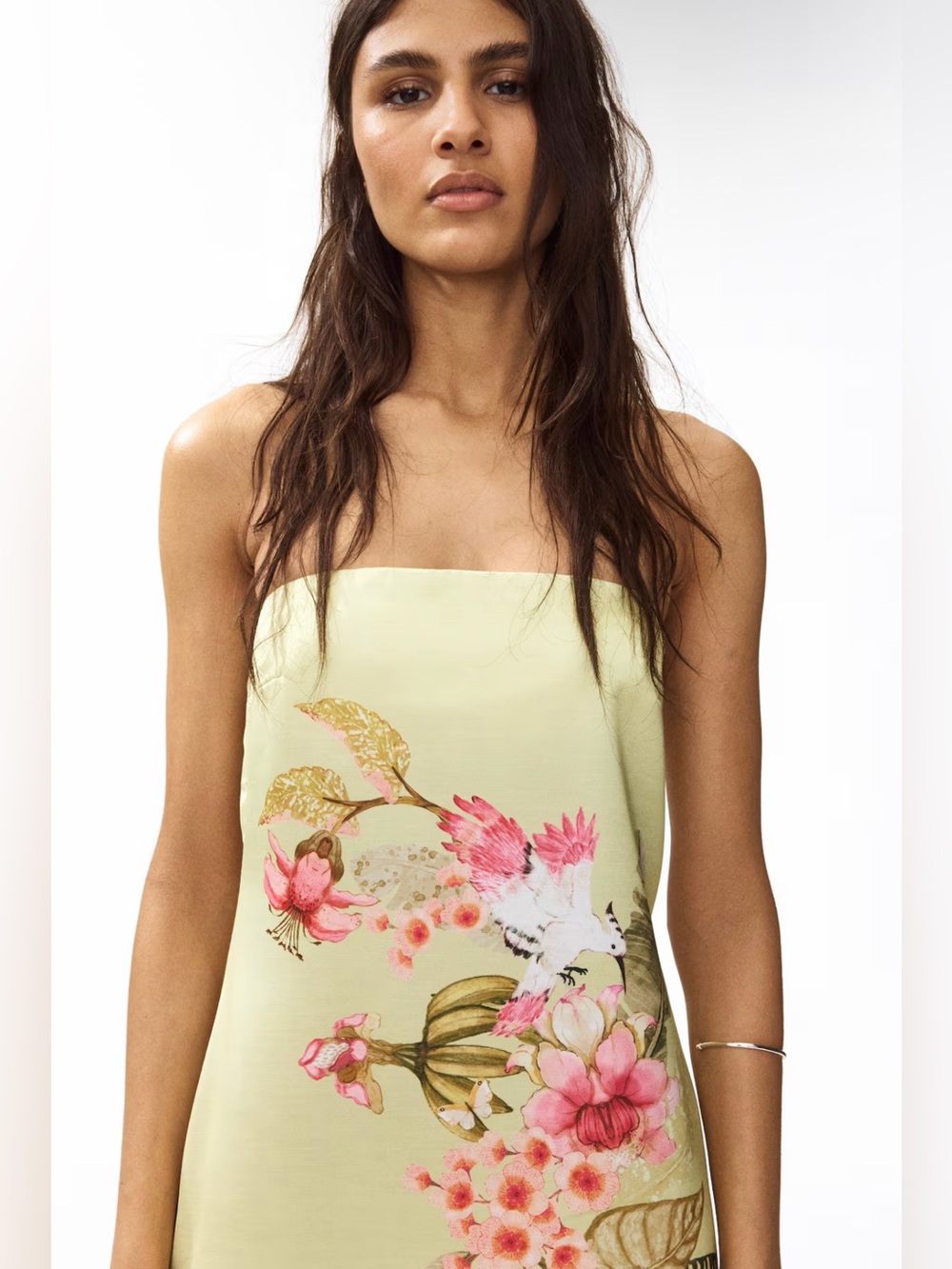 NWT H&M YELLOW FLORAL BANDEAU DRESS SIZE S - Picture 5 of 8
